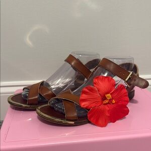 Steve Madden Bayley-R Brown Leather Sandals with Ankle Strap size 7.5 🌺